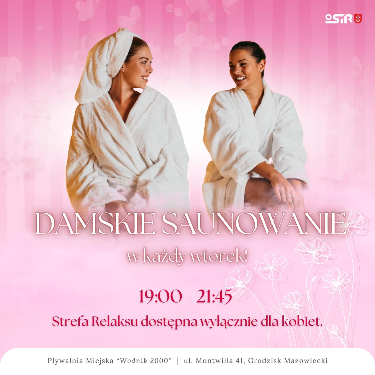 Plakat Damskie saunowanie, 19:00-21:45, w&nbsp;każdy wtorek