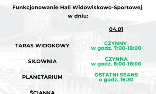 Informacja o funkcjonowaniu hali