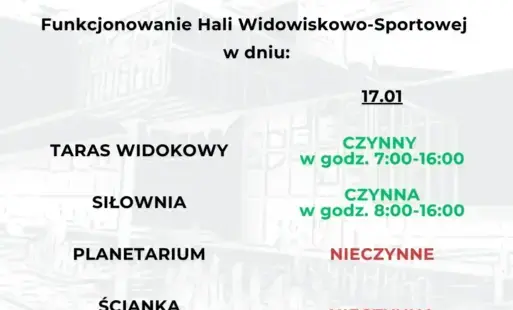 Informacja o funkcjonowaniu hali