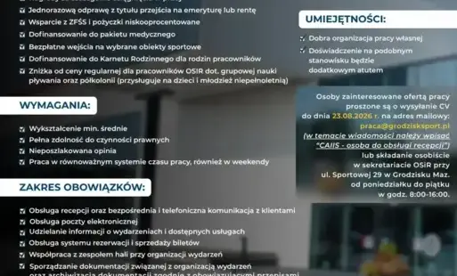 Zdjęcie do Oferta pracy na stanowisko osoby do obsługi recepcji
