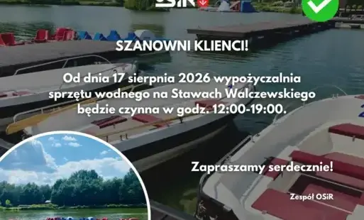 Zdjęcie do Zmiana godzin otwarcia wypożyczalni sprzętu wodnego