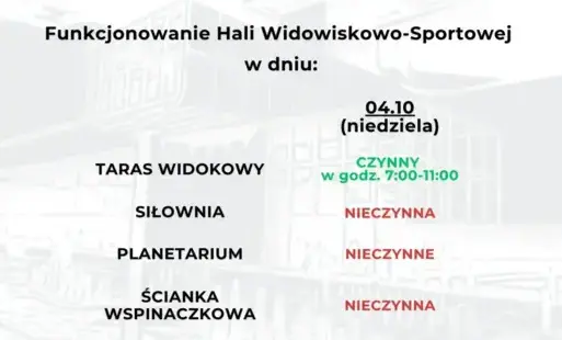 Informacja o funkcjonowaniu hali