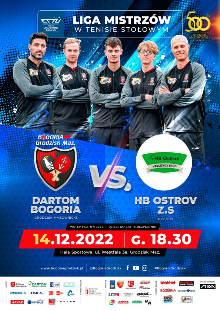 Mecz w tenisie stołowym - Dartom Bogoria vs. HB Ostrov Z.S - Liga Mistrzów - 14.12.2022 r.
