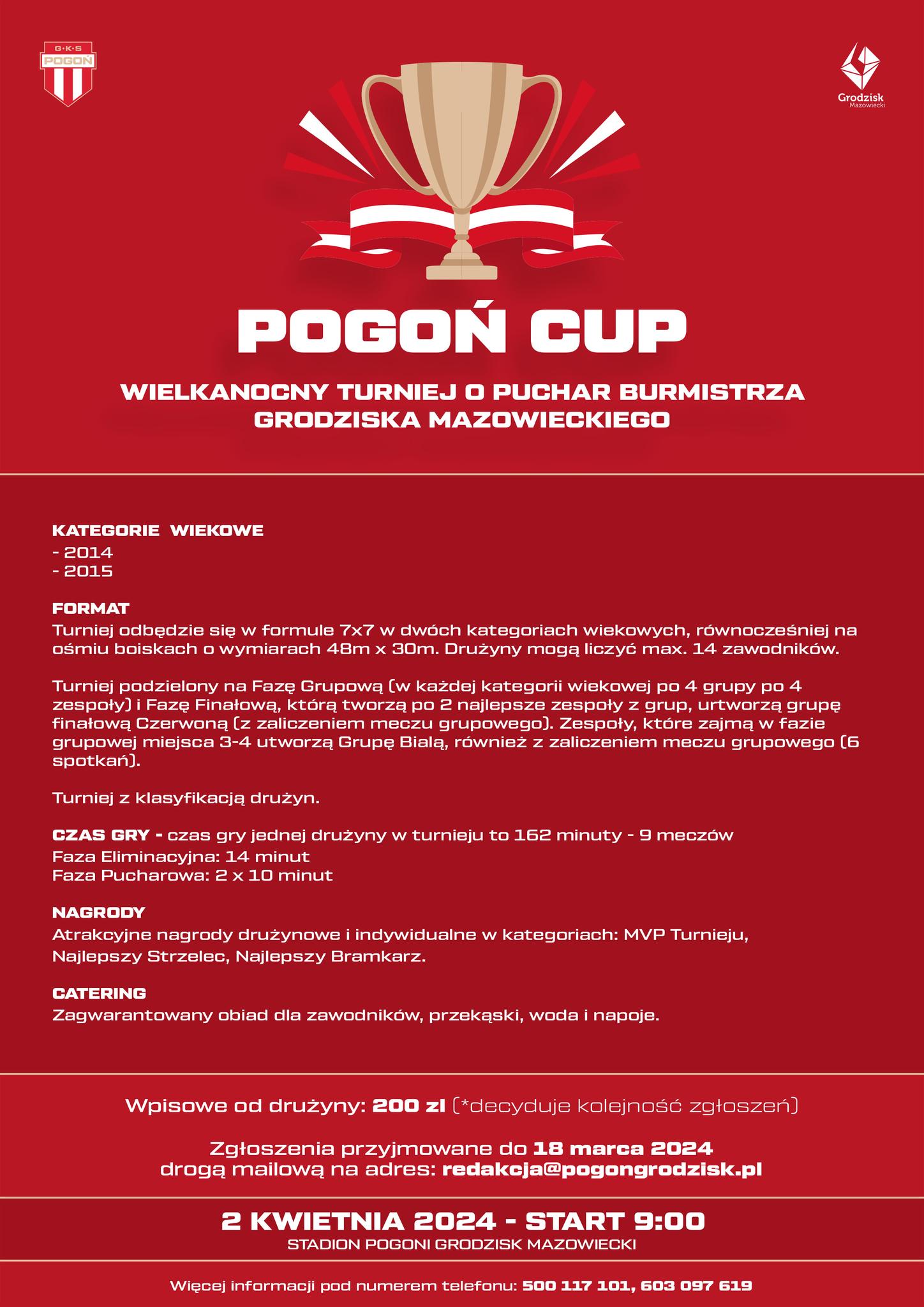 Pogoń Cup: Wielkanocny Turniej o Puchar Burmistrza Grodziska Mazowieckiego - godz. 9:00, Stadion Miejski